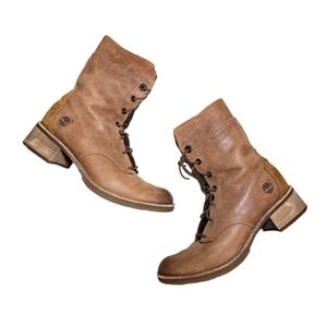 Timberland Size 7 Brown Leather Lace Up Combat Moto Boots